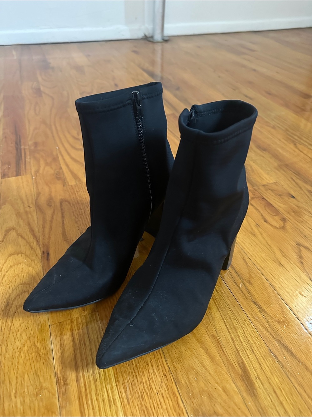 Jeffrey Campbell Black Pointed Sock Booties with Side Zipper